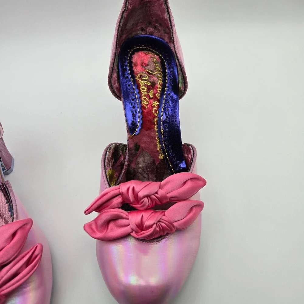 Irregular Choice NEW Summer Breeze Pink Holographic Iridescent W/Bows Sz 39 US 8